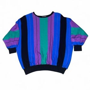 Vintage 80s 90s Top Notch Multicolored Stripes Sweater